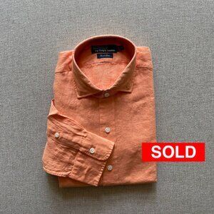 Polo Ralph Lauren Men's New Light Orange Linen Long Sleeve Shirt Size Medi…